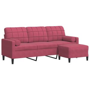 vidaXL Canap&eacute; &agrave; 3 places et repose-pieds Rouge bordeaux 180 cm Velours