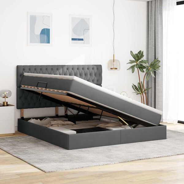 vidaXL Lit avec rangement et LED Gris fonc&eacute; 160 x 200 cm Polyester