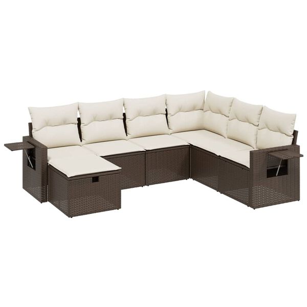 vidaXL Salon de jardin avec coussins 7 pcs marron r&eacute;sine tress&eacute;e