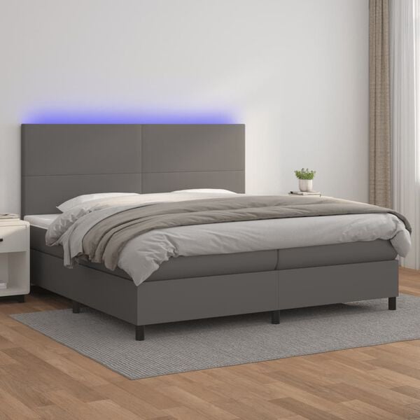 vidaXL Sommier &agrave; lattes de lit avec matelas et LED Gris 200x200 cm