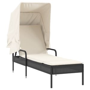 vidaXL Chaise longue avec auvent noir r&eacute;sine tress&eacute;e