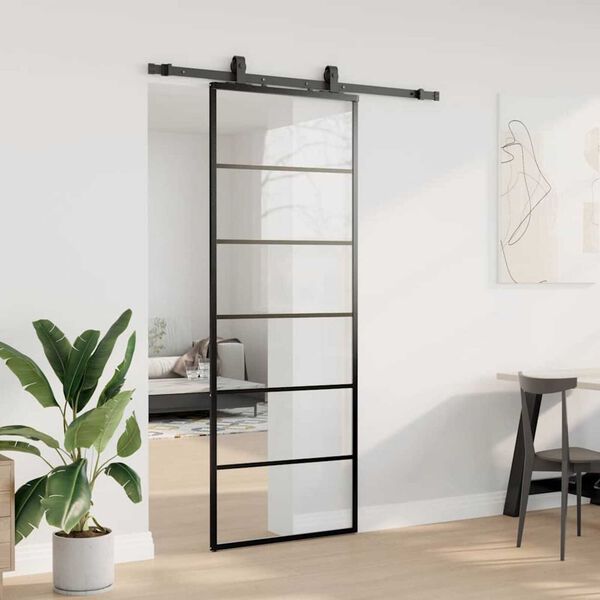 vidaXL Porte coulissante kit de quincaillerie noir 76x205 cm verre ESG