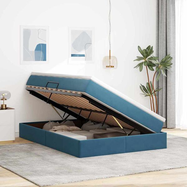 vidaXL Lit avec rangement et matelas Bleu fonc&eacute; 140 x 190 cm Velours