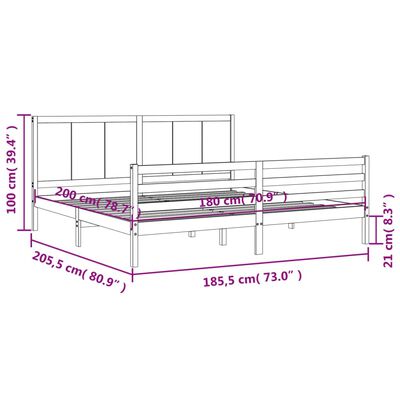 vidaXL Cadre de lit avec tête de lit blanc Super King Size bois massif