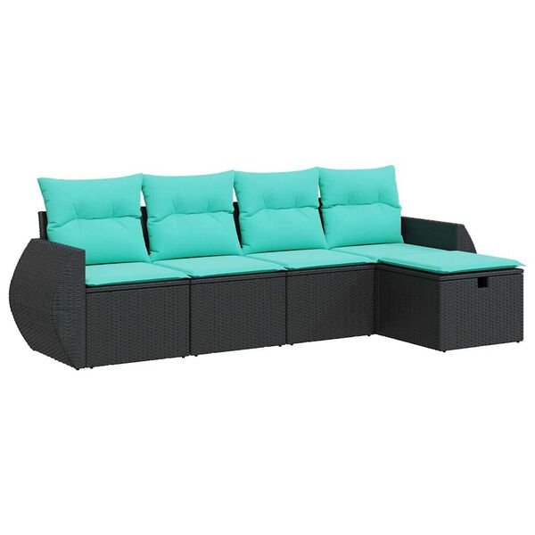 vidaXL Salon de jardin 5 pcs avec coussins noir r&eacute;sine tress&eacute;e