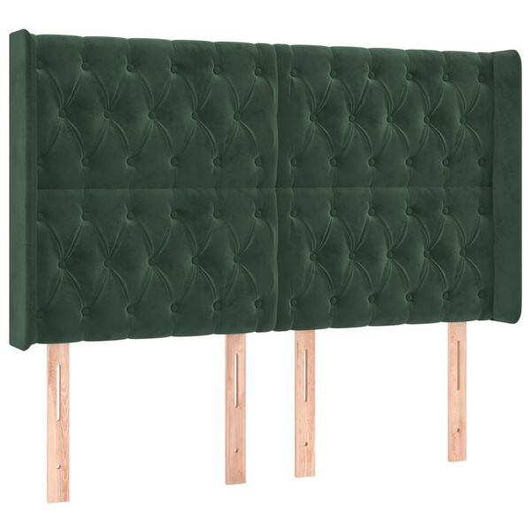 vidaXL T&ecirc;te de lit avec oreilles Vert fonc&eacute; 163x16x118/128 cm Velours