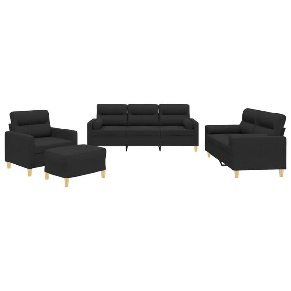 vidaXL Ensemble de canap&eacute;s 4 pcs avec coussins noir tissu