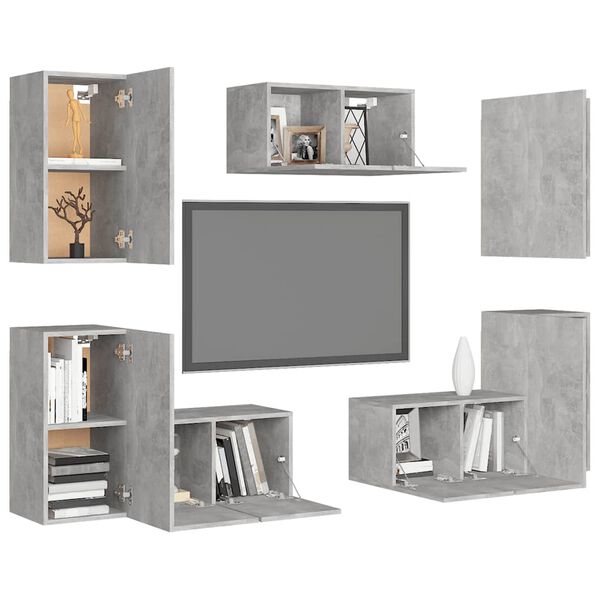 vidaXL Ensemble de meubles TV 7 pcs Gris b&eacute;ton Bois d'ing&eacute;nierie