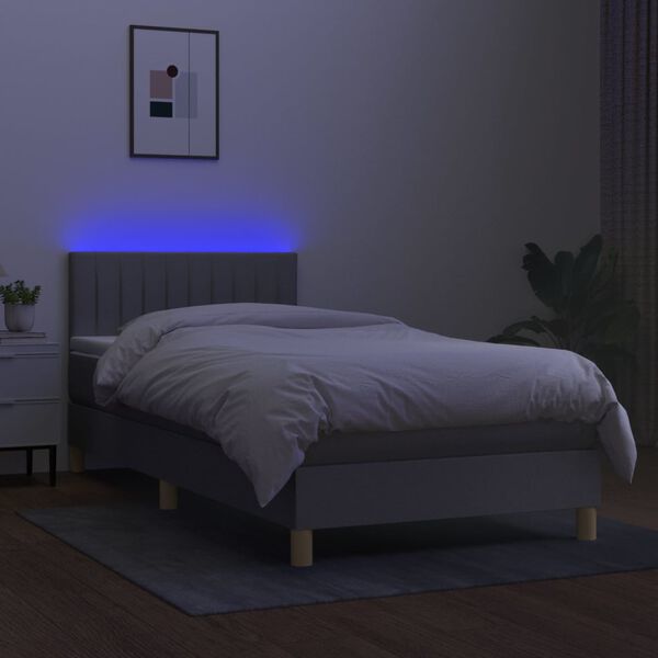 vidaXL Sommier &agrave; lattes de lit matelas LED Gris clair 100x200 cm Tissu