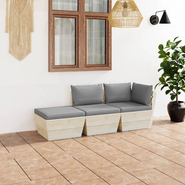 vidaXL Salon de jardin palette 3 pcs avec coussins bois d'&eacute;pic&eacute;a