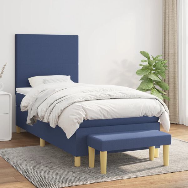vidaXL Sommier &agrave; lattes de lit avec matelas Bleu 80x200 cm Tissu