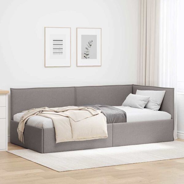 vidaXL Cadre de lit d'angle avec t&ecirc;te de lit Taupe 90 x 200 cm Velours