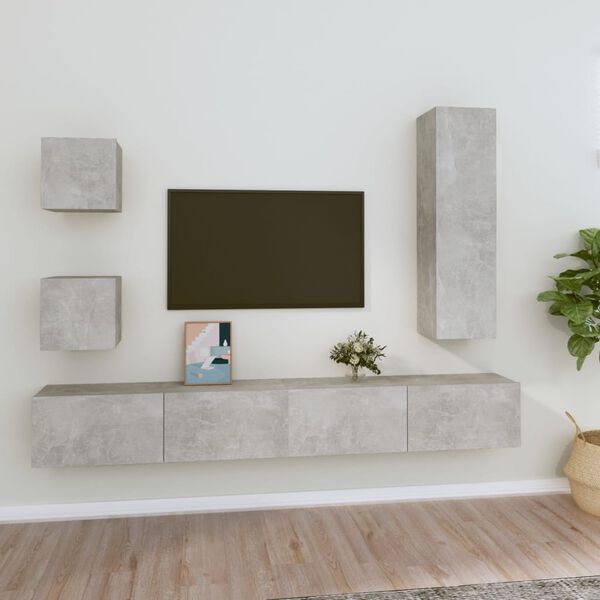 vidaXL Ensemble de meubles TV 5 pcs Gris béton Bois d'ingénierie