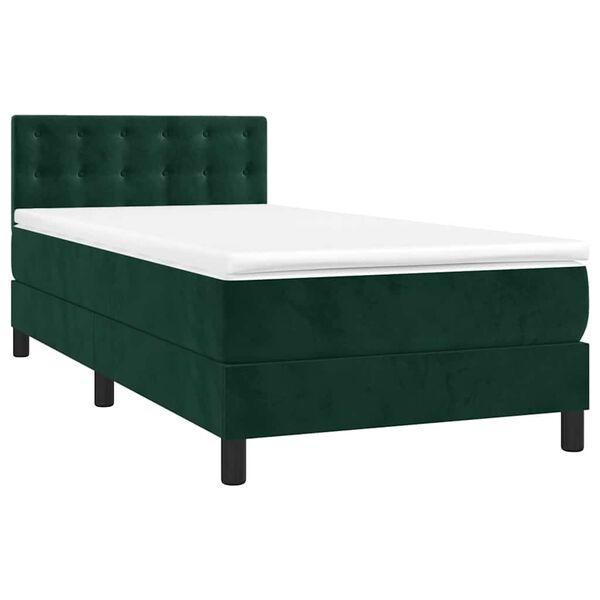vidaXL Sommier &agrave; lattes de lit avec matelas et LED Vert fonc&eacute; 90x200cm