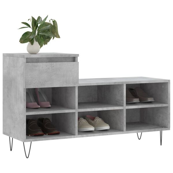 vidaXL Armoire &agrave; chaussures Gris b&eacute;ton 102x36x60 cm Bois d'ing&eacute;nierie