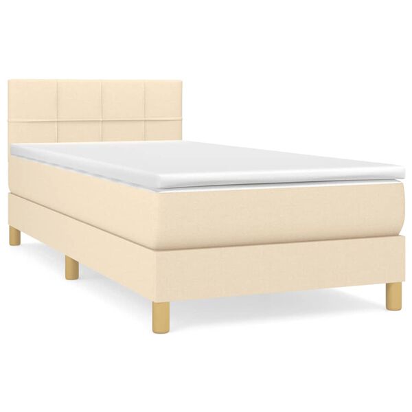 vidaXL Sommier &agrave; lattes de lit avec matelas Cr&egrave;me 90x200 cm Tissu
