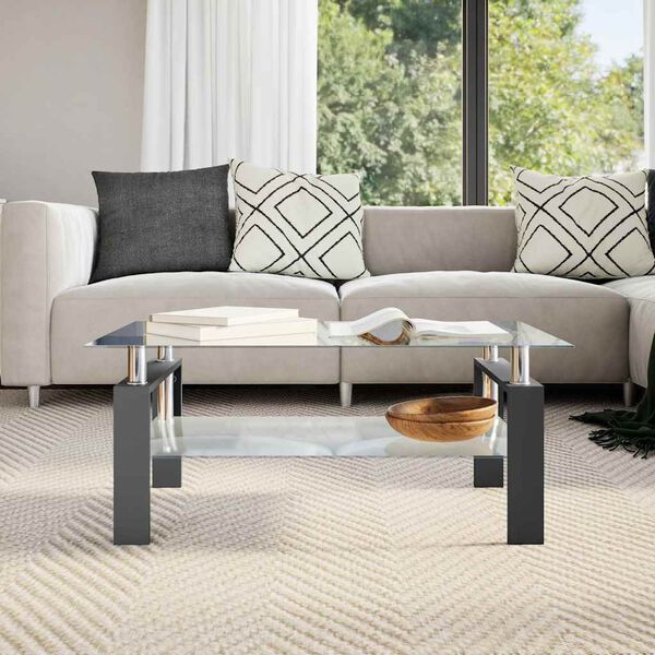 vidaXL Table basse Noir et transparent 95x55x40 cm Verre tremp&eacute;