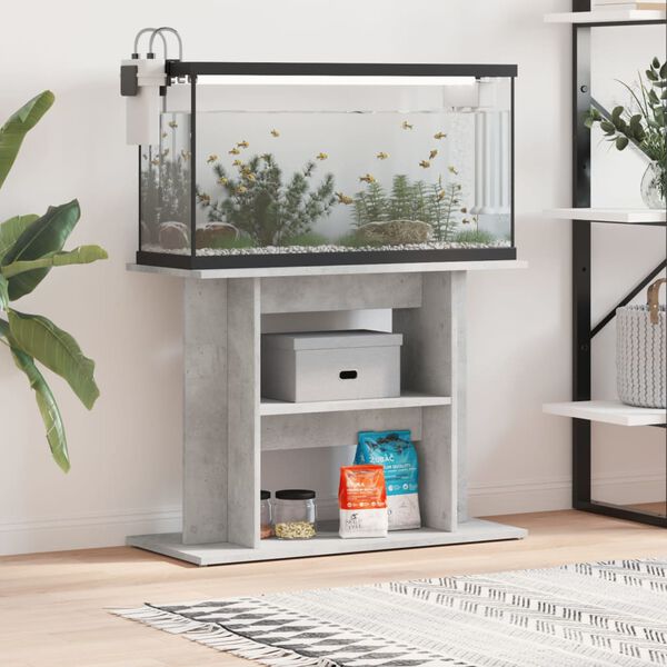 vidaXL Support d'aquarium en b&eacute;ton gris 80 x 35 x 60 cm Bois d'ing&eacute;nierie