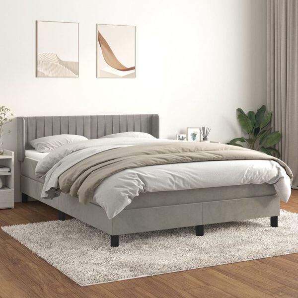 vidaXL Sommier &agrave; lattes de lit et matelas Gris clair 140x200cm Velours