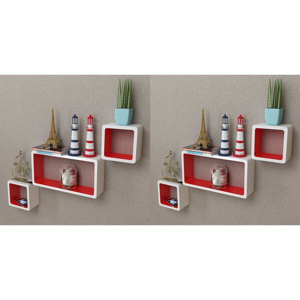 vidaXL &Eacute;tag&egrave;res murales Forme de cube 6 pcs Blanc et rouge