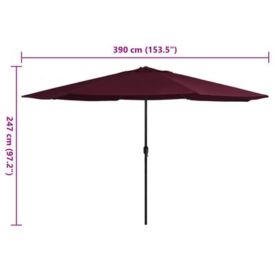 vidaXL Parasol de jardin avec mât en métal 390 cm rouge bordeaux