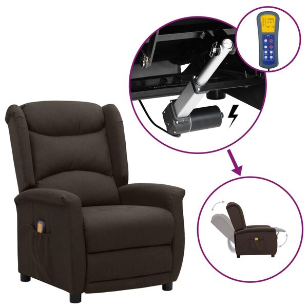 vidaXL Fauteuil de massage Marron foncé Tissu