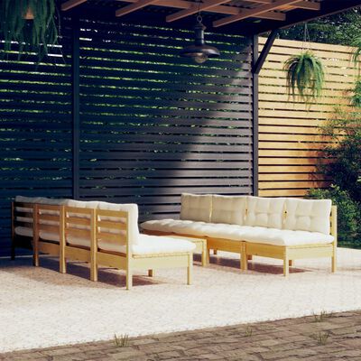 vidaXL Salon de jardin 9 pcs avec coussins crème bois de pin massif