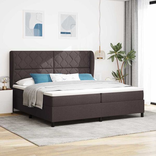 vidaXL Lit &agrave; ressorts avec matelas Marron fonc&eacute; 200 x 200 cm tissu