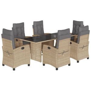 vidaXL Ensemble &agrave; manger de jardin coussins 7 pcs m&eacute;lange beige rotin