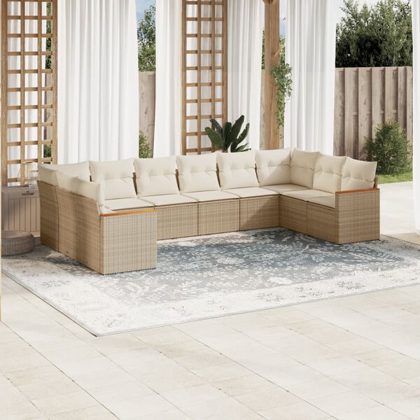 vidaXL Salon de jardin avec coussins 10 pcs beige r&eacute;sine tress&eacute;e