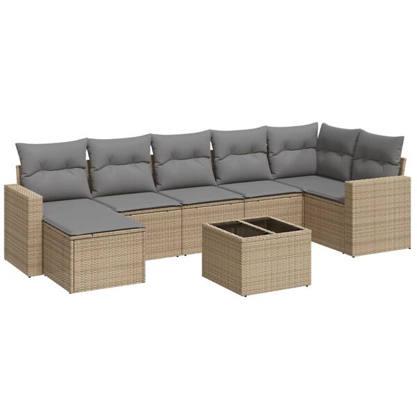 vidaXL Salon de jardin avec coussins 8 pcs beige r&eacute;sine tress&eacute;e