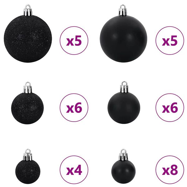 vidaXL Ensemble de Boules de Noël avec 150 LED 61 pcs Noir Plastique