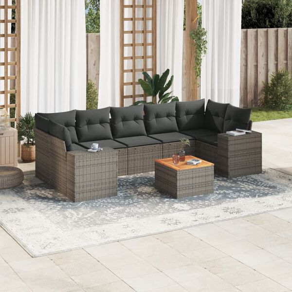 vidaXL Salon de jardin 8 pcs avec coussins gris r&eacute;sine tress&eacute;e