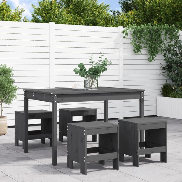 vidaXL Ensemble &agrave; manger de jardin 5pcs gris bois massif de pin