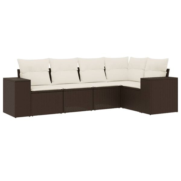 vidaXL Salon de jardin avec coussins 5 pcs marron r&eacute;sine tress&eacute;e