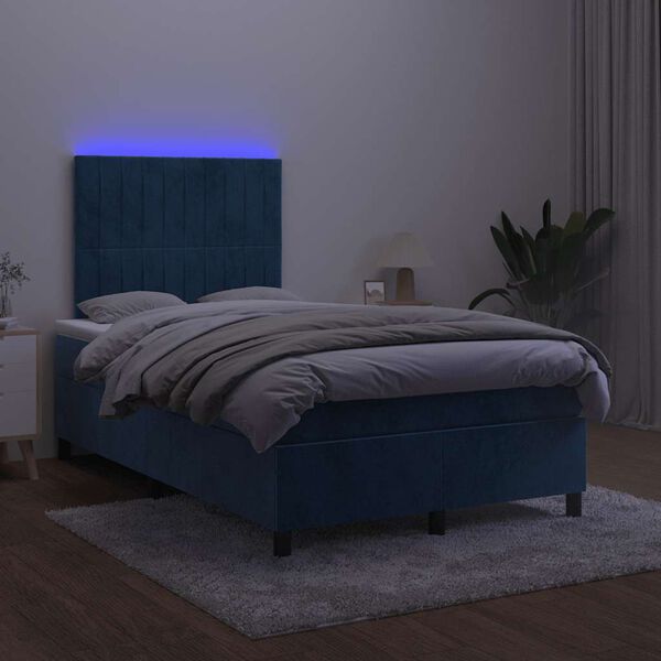 vidaXL Sommier &agrave; lattes de lit avec matelas LED bleu fonc&eacute; 120x190 cm
