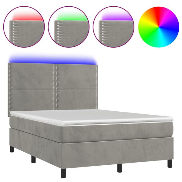 vidaXL Sommier &agrave; lattes de lit matelas et LED Gris clair 140x190 cm