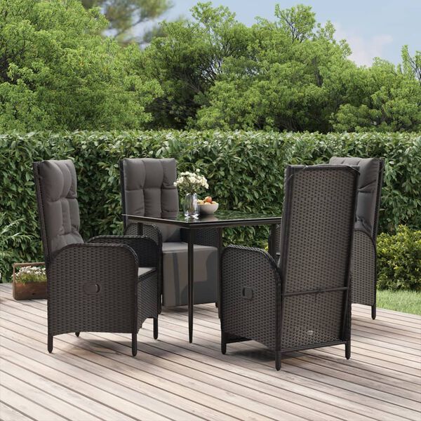 vidaXL Ensemble &agrave; manger de jardin coussins 5pcs Noir R&eacute;sine tress&eacute;e