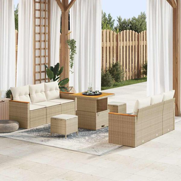 vidaXL Ensemble de canap&eacute; de jardin 9 pcs Beige polyrotin