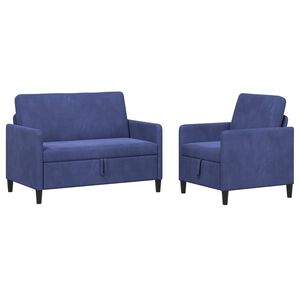 vidaXL Canap&eacute; avec rangement 2 pc Bleu police Polyester
