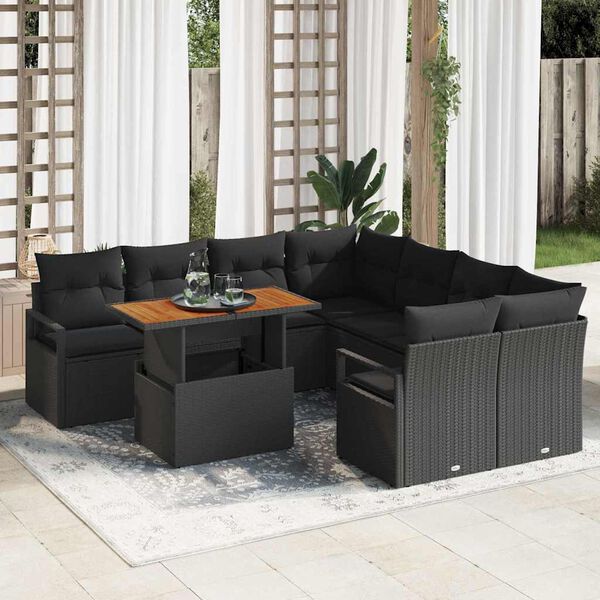 vidaXL Ensemble de salle &agrave; manger pour jardin 9 pcs Noir et Marron