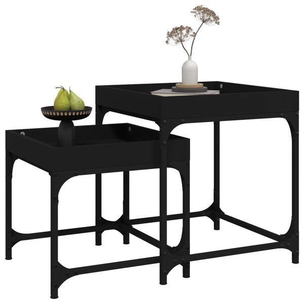 vidaXL Tables d'appoint 2 pcs Noir Bois d'ingénierie