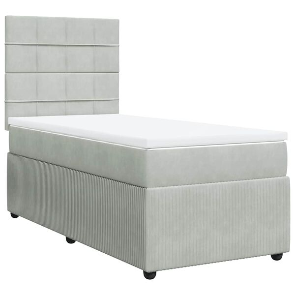 vidaXL Sommier &agrave; lattes de lit et matelas Gris clair 90x200 cm Velours