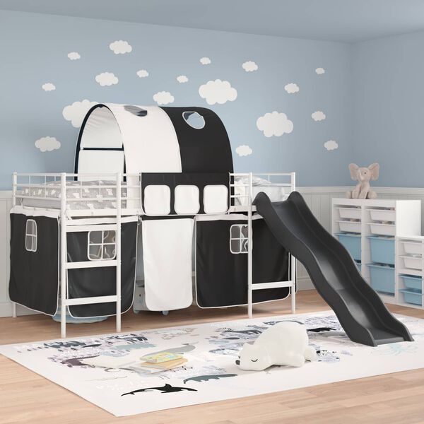 vidaXL Lit mezzanine pour enfants Blanc et Noir 99,5 x 200 cm M&eacute;tал