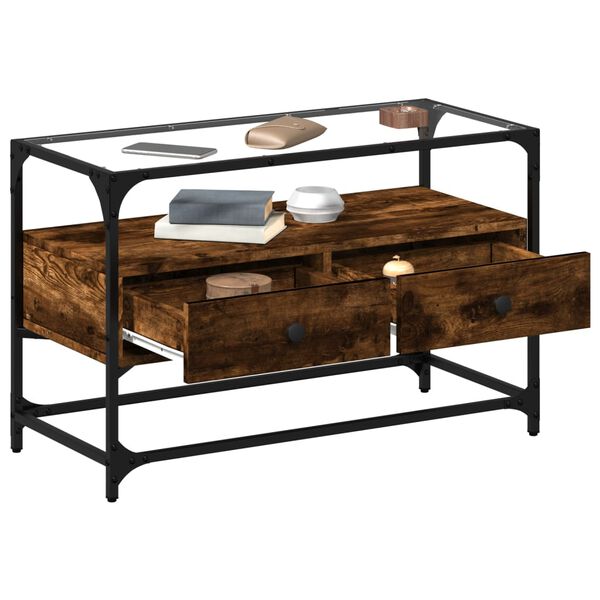 vidaXL Meuble TV avec dessus en verre ch&ecirc;ne fum&eacute; bois d'ing&eacute;nierie
