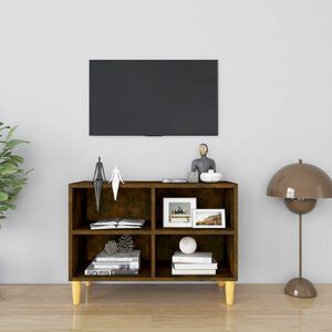 vidaXL Meuble TV avec pieds en bois massif Ch&ecirc;ne fum&eacute; 69,5x30x50 cm