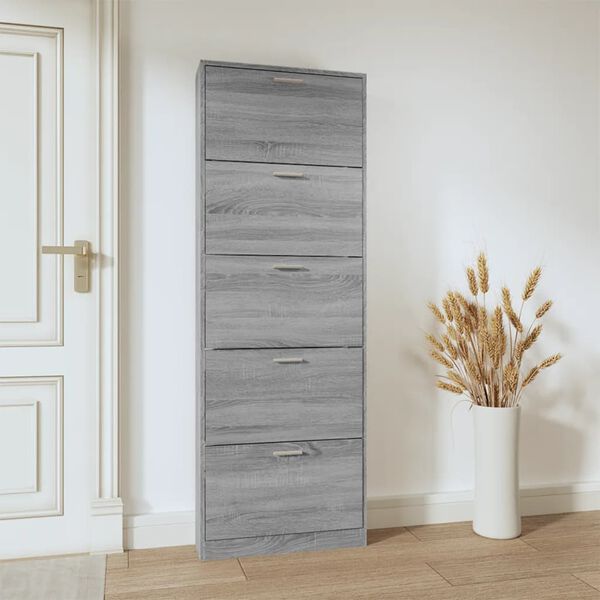 vidaXL Armoire &agrave; chaussures Sonoma gris 59x17x169 cm Bois d'ing&eacute;nierie