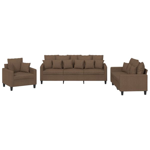 vidaXL Ensemble de canapés 3 pcs avec coussins marron tissu