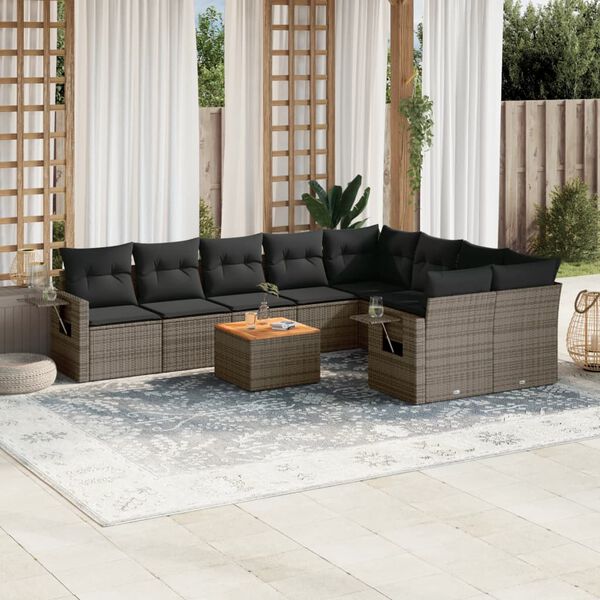 vidaXL Salon de jardin avec coussins 10 pcs gris r&eacute;sine tress&eacute;e