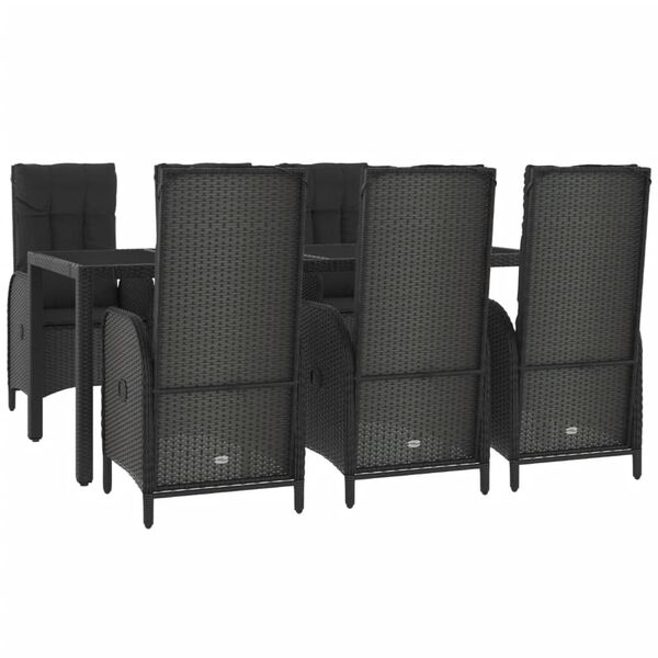 vidaXL Ensemble à manger jardin et coussins 7 pcs Noir et gris Rotin